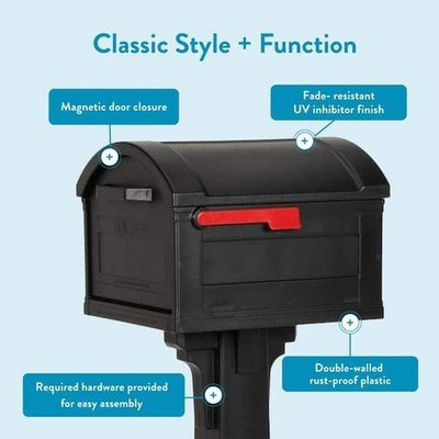 Grand Haven Black, Extra Large, Plastic, Mailbox and Post Combo