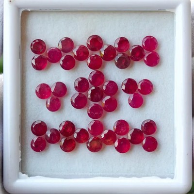 25 Pcs Natural Flawless Red Ruby Round Loose Certified Gemstone Lot Mozambique
