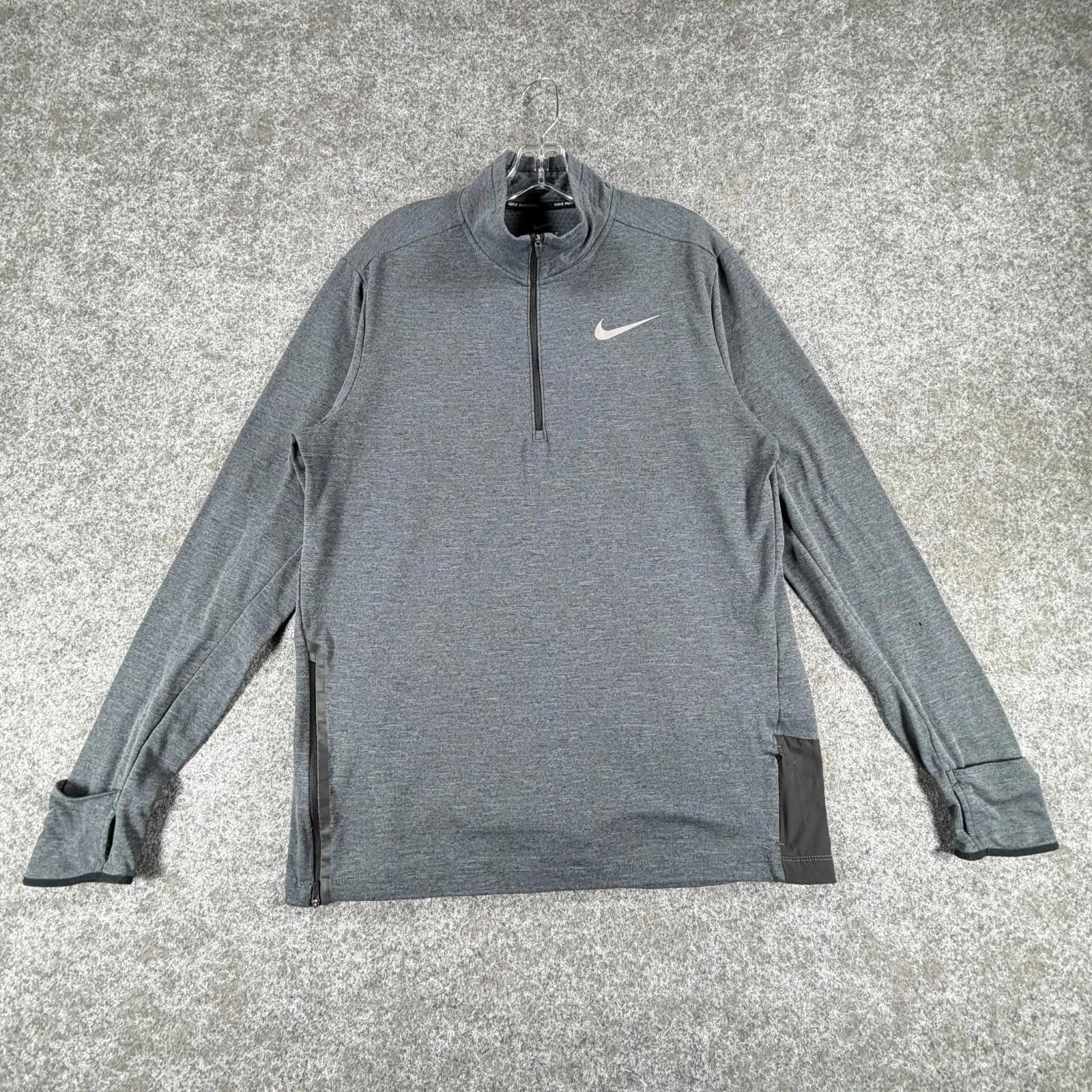 Nike Dri-Fit Therma Running Pullover Active Top Mens L Gray Mock Neck Thumbholes