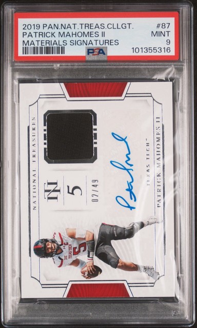 2019 National Treasures Collegiate Patrick Mahomes II Jersey Auto #/49 PSA 9