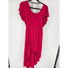 Vtg Y2K Delicious Womens Sz L High Low Hem Midi Dress Dark Pink Short Sleeve