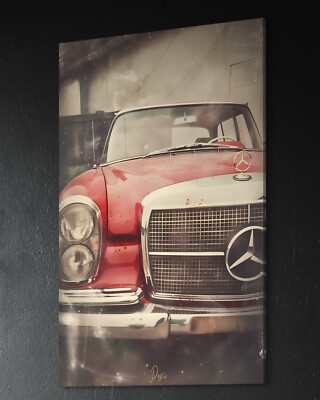 Oldtimer Leinwand Bild Motivation Kunst Stil Auto Motor Car Rot Retro Benz