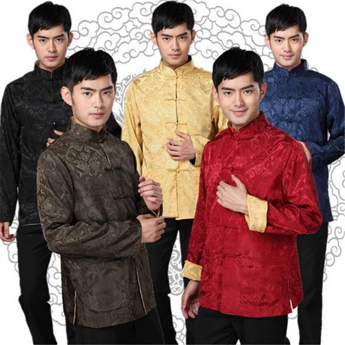 Abbigliamento Tradizionale Cinese Reversibile Uomo Tuta Tang Top Stampa Seta Giacca Cappotto - Foto 5 di 30