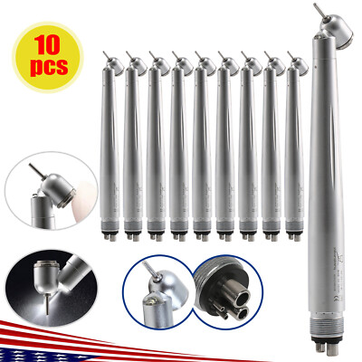 10Pcs Dental LED 45° Degree Fiber Optic High Speed Handpiece E-generator 4Hole