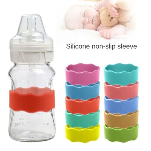 Silicone Baby Bottle Bands Solid Color Heat Insulation Bands Bottle Labels - Picture 1 of 13