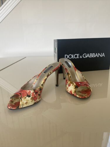 Dolce & Gabbana Peep Toe Slides Patent Leather Heels Size 38.5 Us 8.5 Multicolor