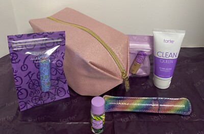 NEW tarte 6 Pc Set Shimmer Rose Bag Lights Camera Lashes Clean Queen Glide Go
