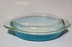 Vintage Pyrex Oval 1 1/2 qt Casserole Dish Marked “4” Turquoise Blue w/Lid WOW!