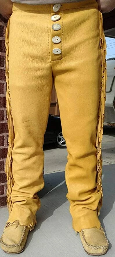 Men Native American Western Buckskin Ragged Leather Deerskin Pants Mountain Man
Opens in a new windo