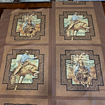 36x44 Cowboy & Horse panels RAWHIDE quilt Fabric Spring Industries Cotton VTG