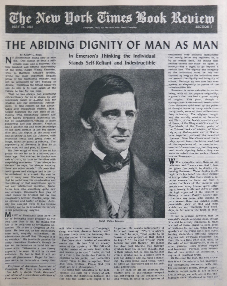 RALPH WALDO EMERSON RALPH RUSK 1953 May 24 NY Times Book RALPH WALDO EMERSON RALPH RUSK 1953 May 24 NY Times Book