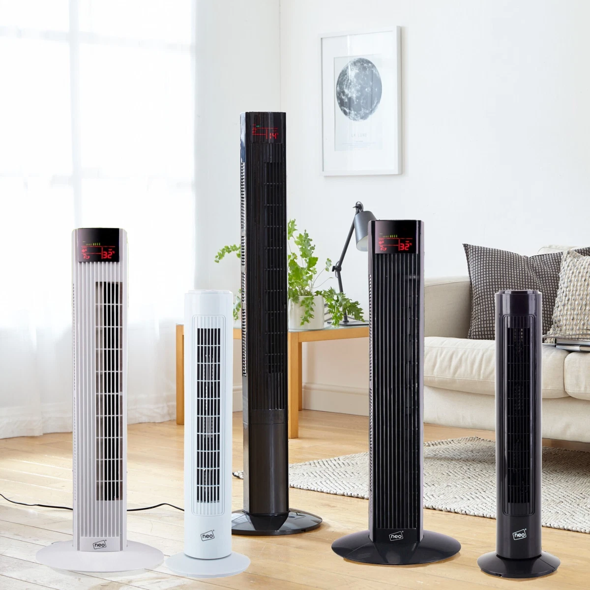 Neo 29u0026#034; 36u0026#034; 46u0026#034; Inch Air Cooling Free Standing 3 Speed  Oscillating Tower Fan | eBay