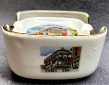 Set of 3 Porcelain Personal Ashtrays w Holder White & Gold VTG San Francisco