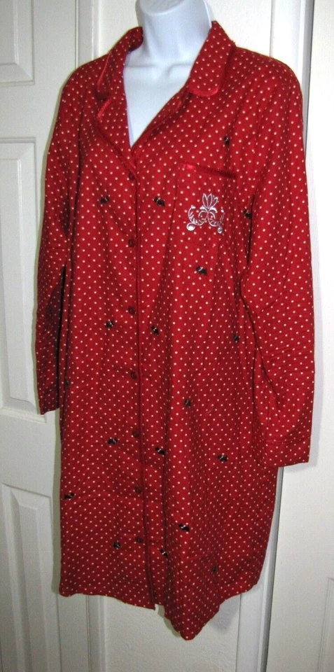 Laura Scott Nightshirt/Robe Red polka-Dot Scottie-Dog Long-Sleeve Flannel Wm. L - Image 3 of 4