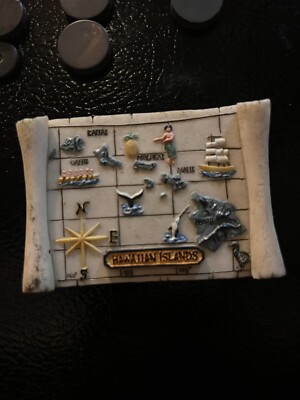 Magnet Hawaiian Islands Vintage Refrigerator Fridge Resin Map Scroll Maui