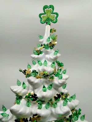 #ad 50 Twinkle Lights 3D Shamrock Topper amp; Garland for Ceramic Christmas Tree Bulbs $16.99