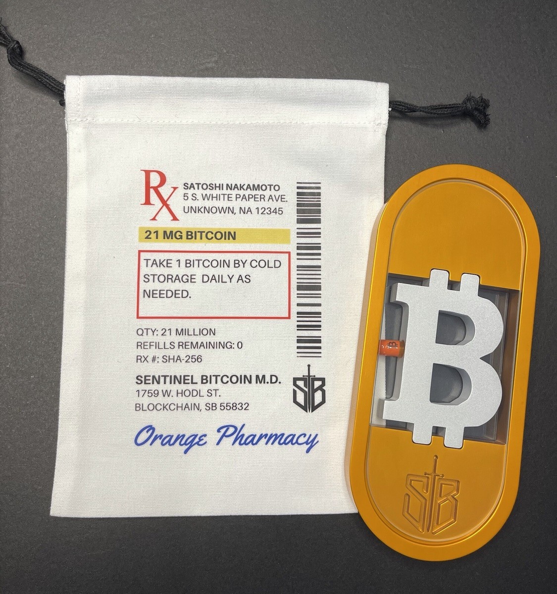 Sentinel Bit coin “Orange Pilled” DIY collectible physical crypto storage