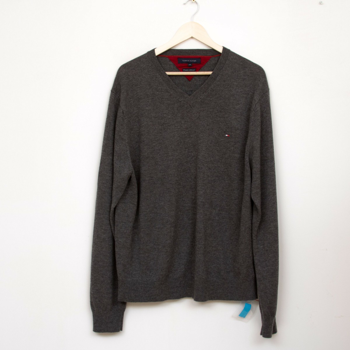 Herren TOMMY HILFIGER Grau 100% Lammwolle Pullover Größe 2XL