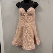 TARIK EDIZ Blush Prom Short Cocktail Dress Sweetheart A-line Lace Beaded Sz 6
