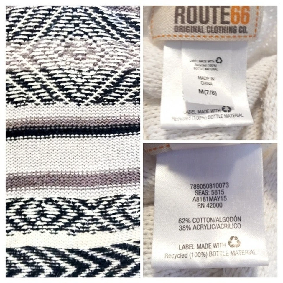 Cárdigan tejido cascada Route 66 - mediano 7/8 - blanco y negro - recortado - abierto - azteca Foto 4 de 4