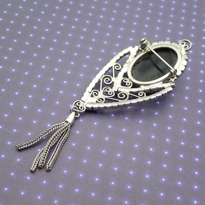Vintage Juliana Hematite Cabochon Rhinestone Scroll Tassel