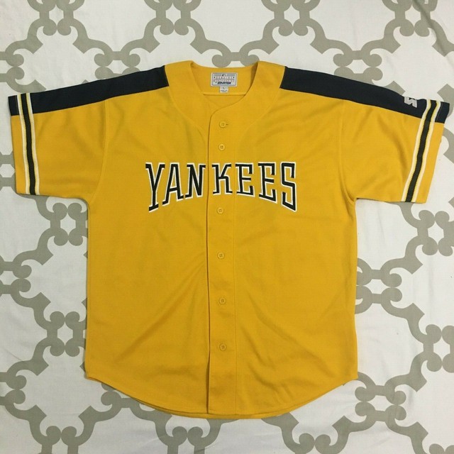 Starter Vintage Yankees Spell Out Yellow Baseball Jersey Mens Size L eBay