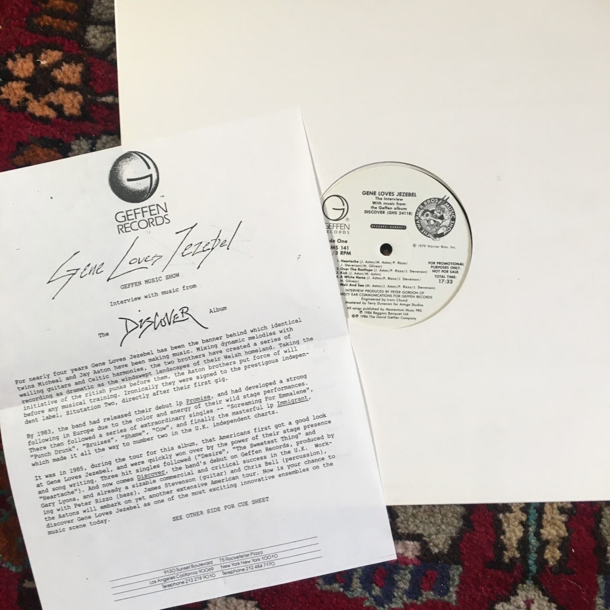 GENE LOVES JEZEBEL - Rare Promo Interview, Discover LP & 2 12