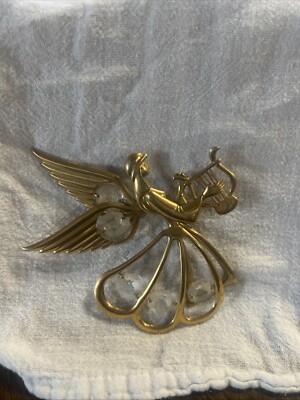 VTG Mascot Crystal Delight Collection  24k Gold Angel With Harp Ornament
