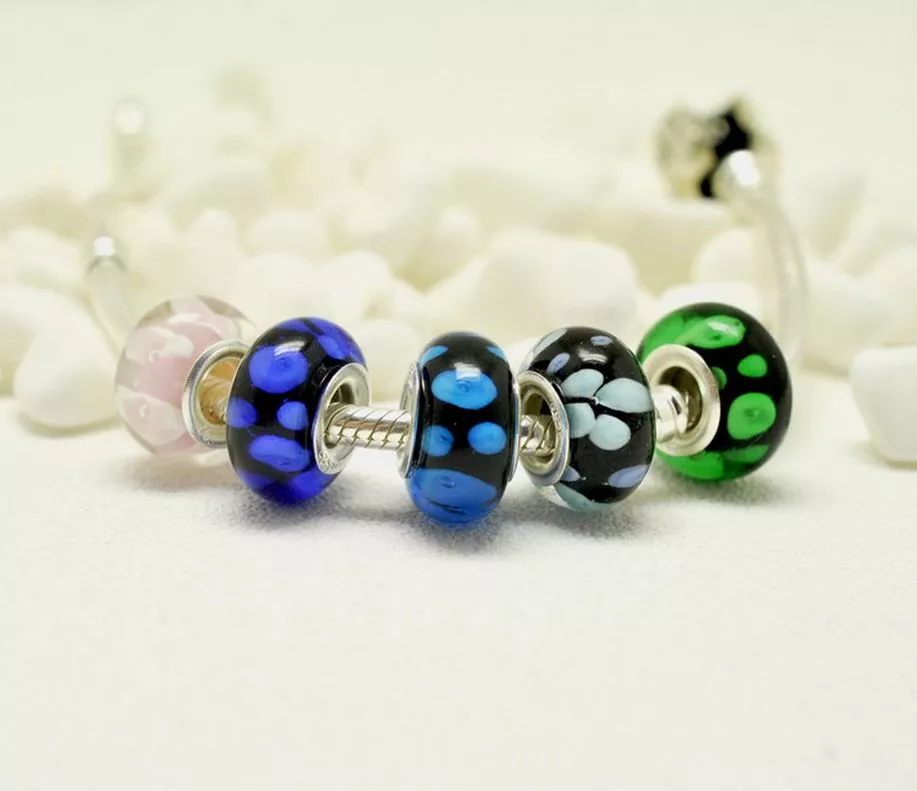 Hand Made Murano Glass Cylinder Beads, Large Hole Murano Glass Beads, 100  Beads 