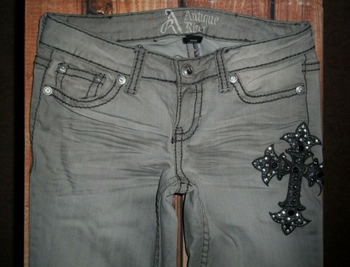 ANTIQUE RIVET GRAY BLING JEANS WOMENS 