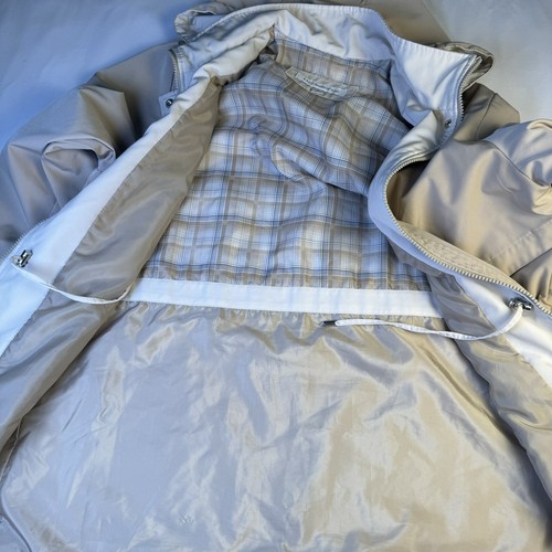 Liz Claiborne Rain Coat Women's Large Detachable Hood Tan Mid Length Lined - Picture 5 of 9