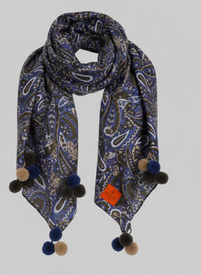 NWT ERFURT Denmark Luxury Blue & Brown Paisley Print Silk Scarf Italy 41''x41''