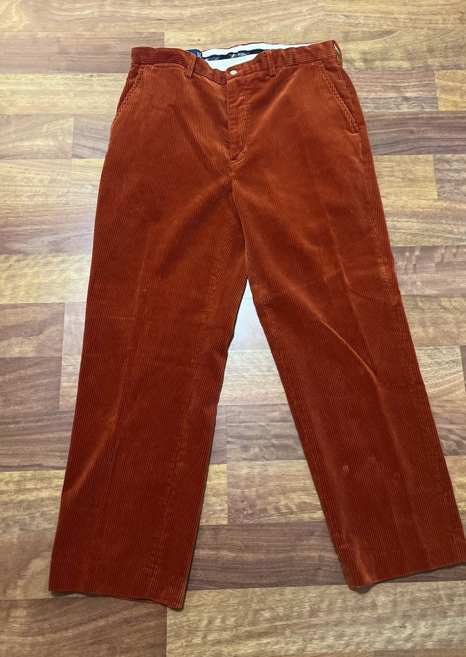 VTG Polo Ralph Lauren Corduroy Pants Mens 34x32 Rust Orange Flat Front Relaxed