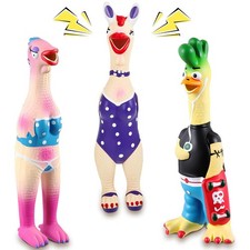 3 Pcs Rubber Chicken Squeaky Dog Toys Latex Pet Screaming Interactive Chicken...