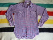VTG 70s Sears Western Wear Red Blue Gingham Polycotton Pearl Snap Shirt Mens M