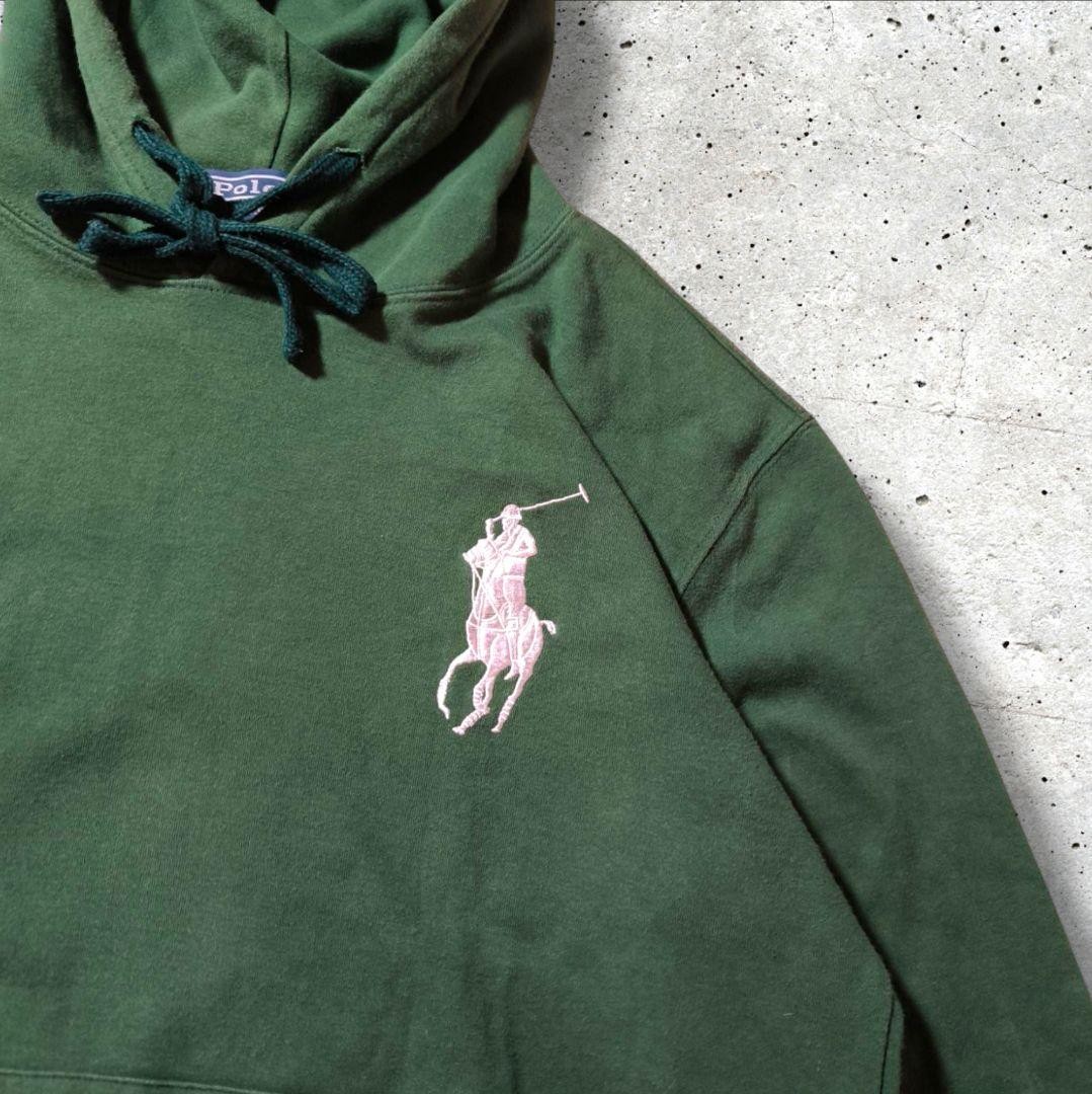 Felpa con cappuccio Ralph Lauren anni 90 Big Pony verde sfumato vintage uomo unisex usata