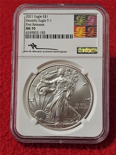 2021 Silver Heraldic Eagle T-1 S$1 DOLLAR FIRST RELEASES NGC MS 70       #T1195