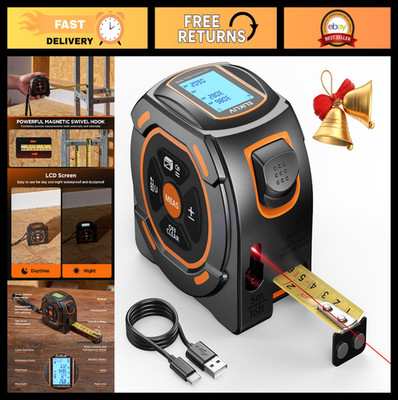 2-in-1 Laser Tape Measure 197Ft Distance Meter & 16Ft Digital Tape, LCD Display,
