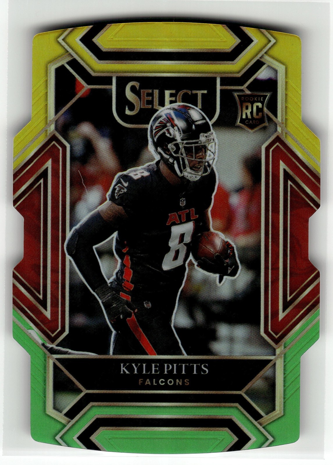 Kyle Pitts 2021 Panini Select #246 Rookie Falcons Green Yellow Prizm Die Cut RC