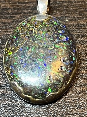 Natural Australian Boulder Matrix Opal Pendant Sterling Silver Handcrafted 14g