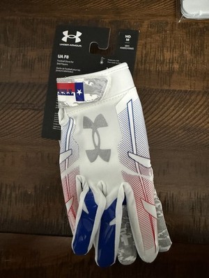 Under Armour UA F8 Football Full Finger Gloves Men's M White Blue Red Gray
