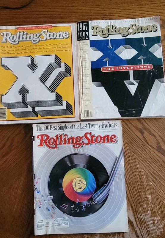 3 VINTAGE ROLLING STONE MAGAZINES, 2OTH, 25TH ANNV., 100 BEST SINGLES, 87,88,92