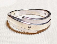 Vintage 9ct White & Yellow Gold Wave Diamond Ring - Size O/P