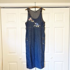 Vintage Disney Eeyore Piglet Denim Maxi Dress Medium 90s Embroidered Jean Jumper