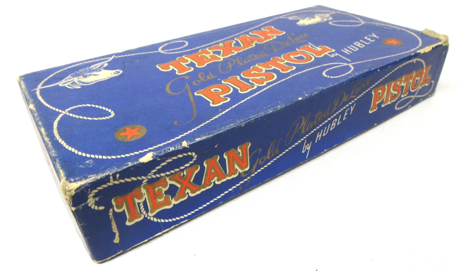 empty box 1930's Hubley #286 TEXAN Gold Plated Deluxe Pistol toy capgun cap gun