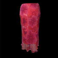 Vintage Y2K Pink Chiffon Trumpet Midi Slip Skirt Medium Floral Fairy