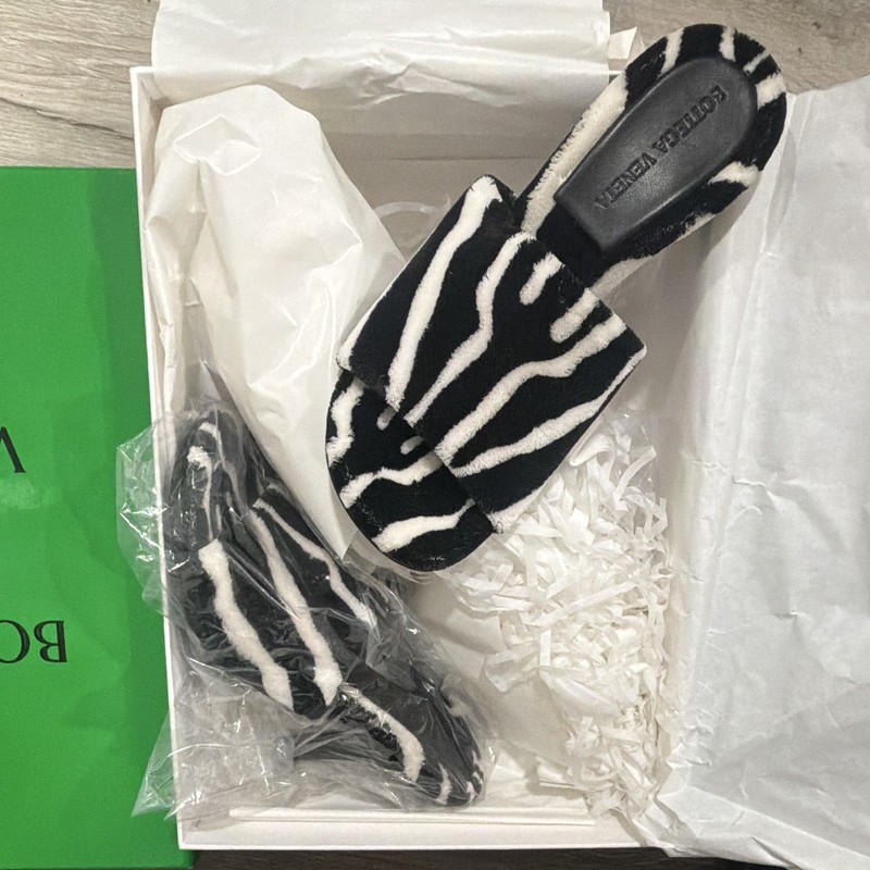 Bottega Veneta Black/White Zebra Faux Fur Open Toe Slip-On Mule Stiletto 5.5