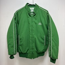 VTG Holloway Green Pioneer Seed Pinstripe Puffer Nylon Jacket Mens Size M USA