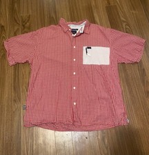 Tommy Hilfiger Tommy Jeans Button Down Shirt Mesh Pocket Red Plaid