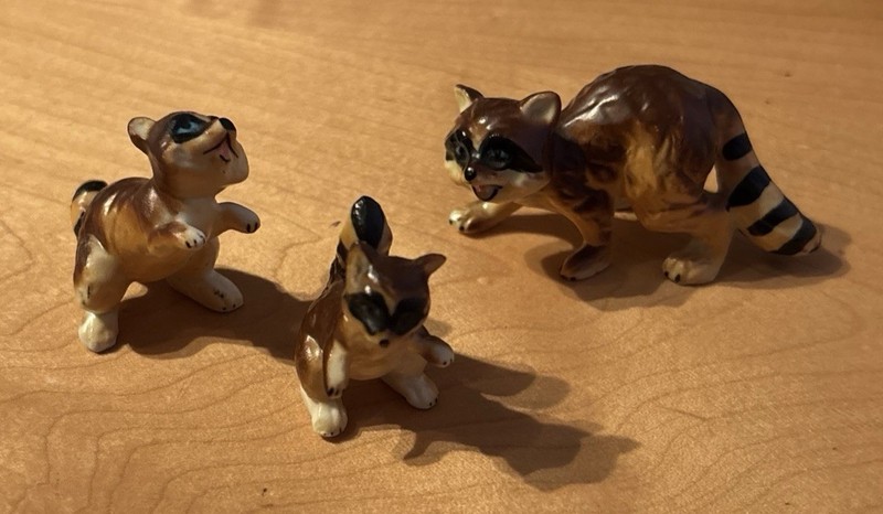 Vintage Raccoon Family Miniature Figurines - Set Of 3